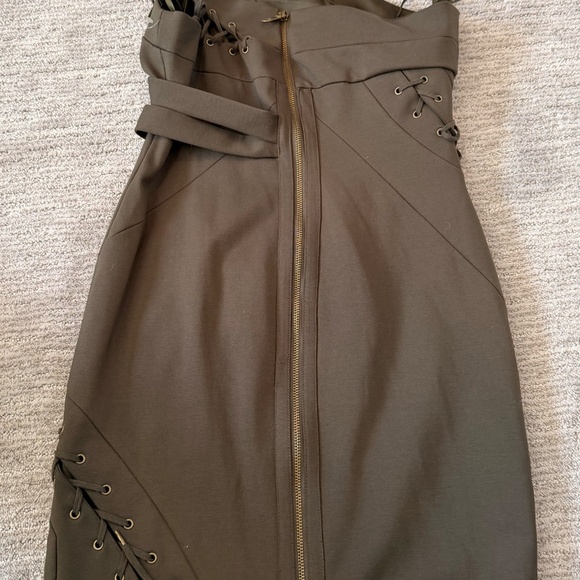 NWOT L.A.M.B. Gwen Stefani Green Lace Up Asymmetrical  Y2K Dress Size 6 - Picture 8 of 15